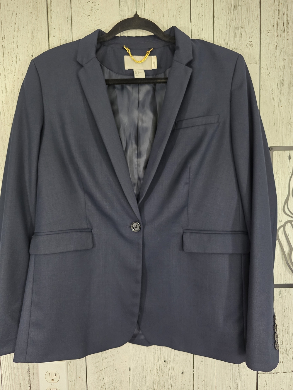 H&M Navy Blue Tailored Single Button Blazer Size 12 Preppy Business Office Wear